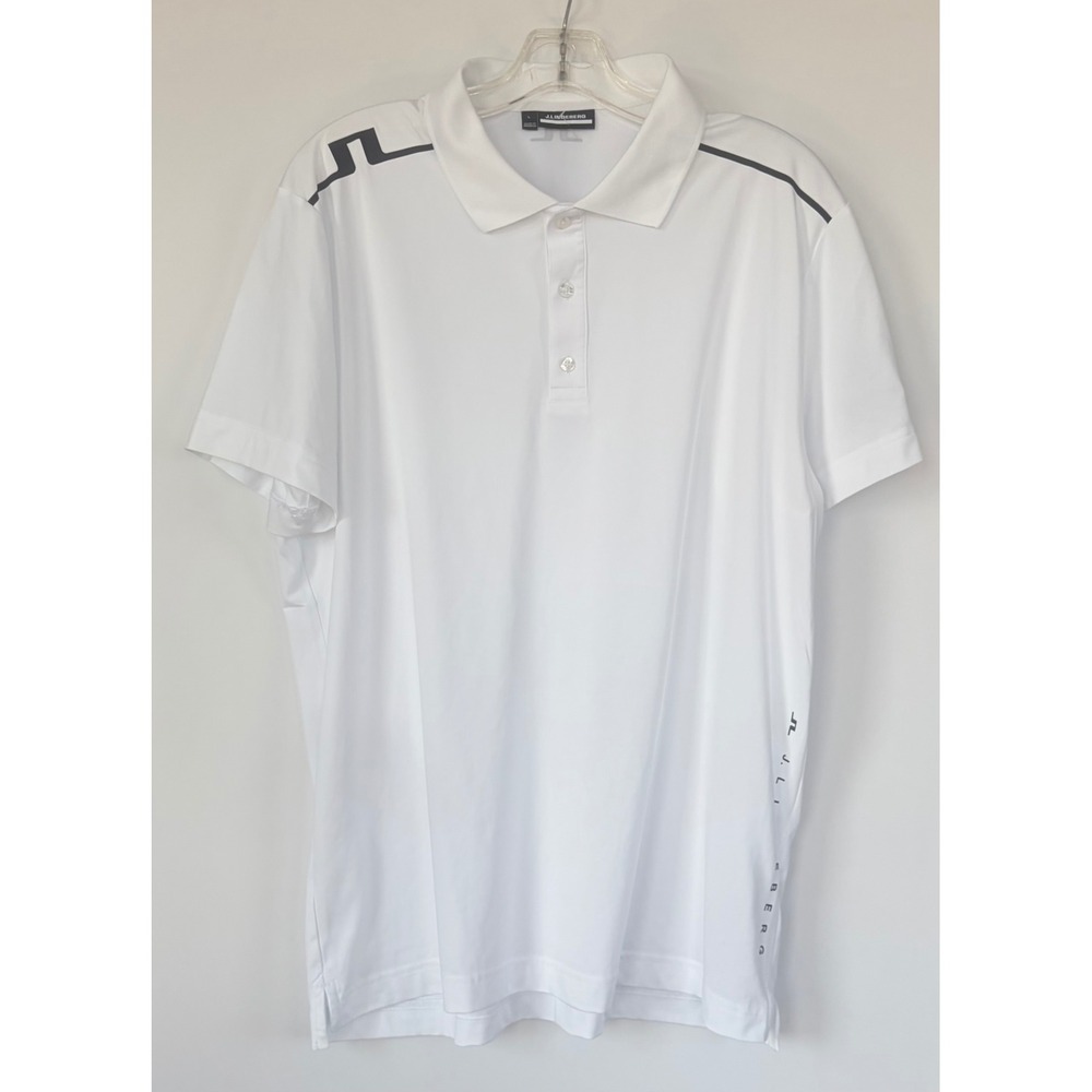 J.Lindeberg Mens Golf Polo Shirt White Black St Croix National Logo Large L Golf
